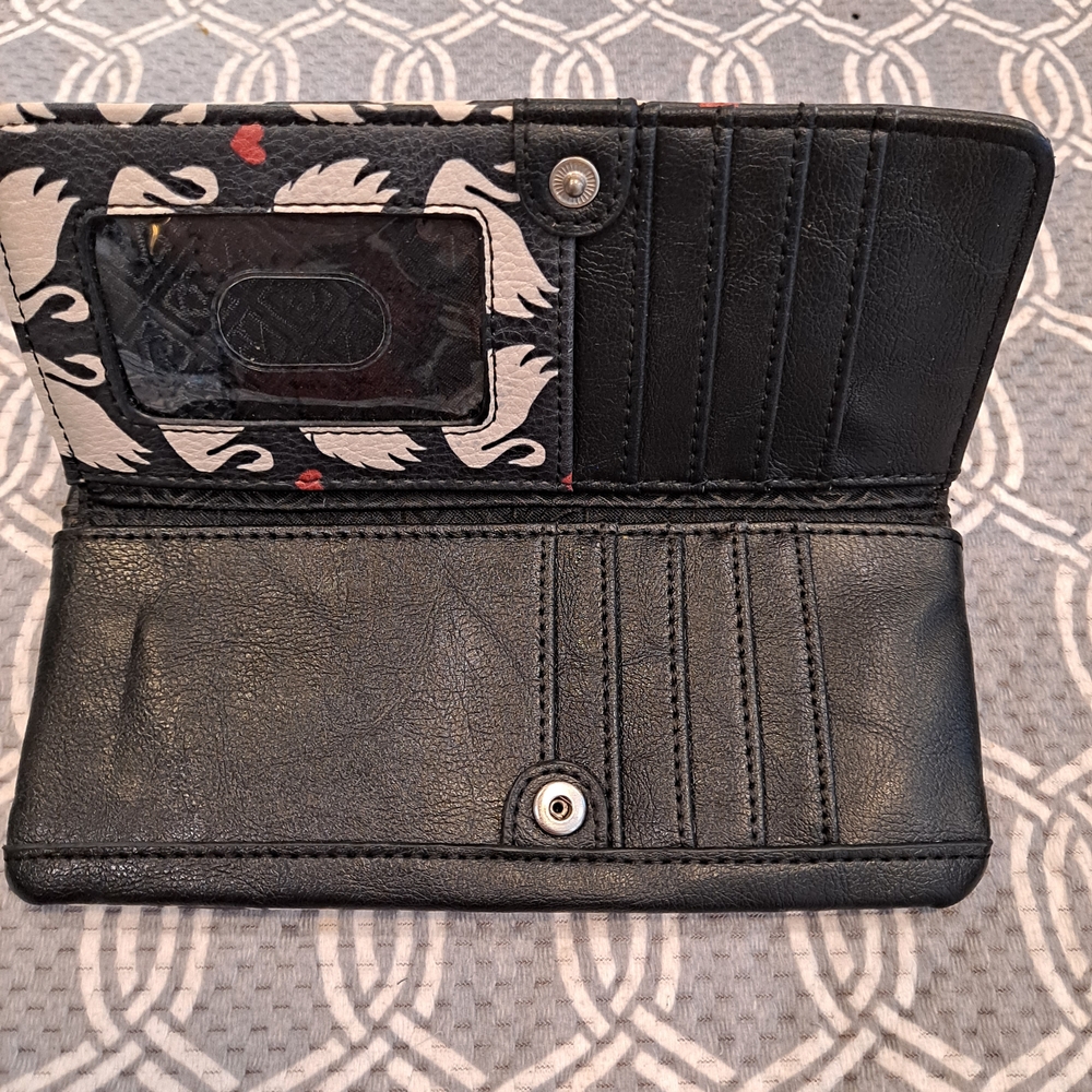 Relic Black White Swan With Red Heart Pattern Cell Phone Holder Wallet - Picture 2 of 8